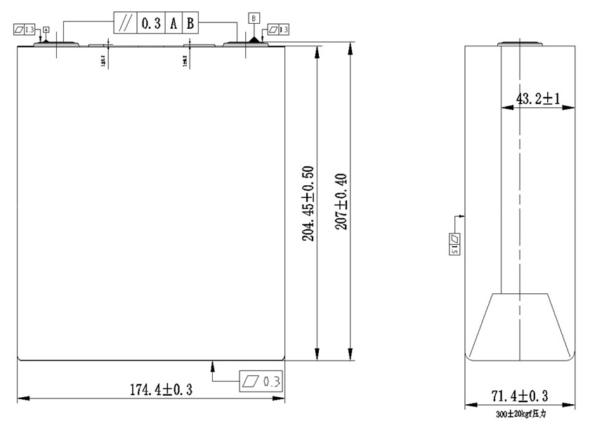 dimension of CALB 280Ah 3.2V LiFePO4 Battery Cell